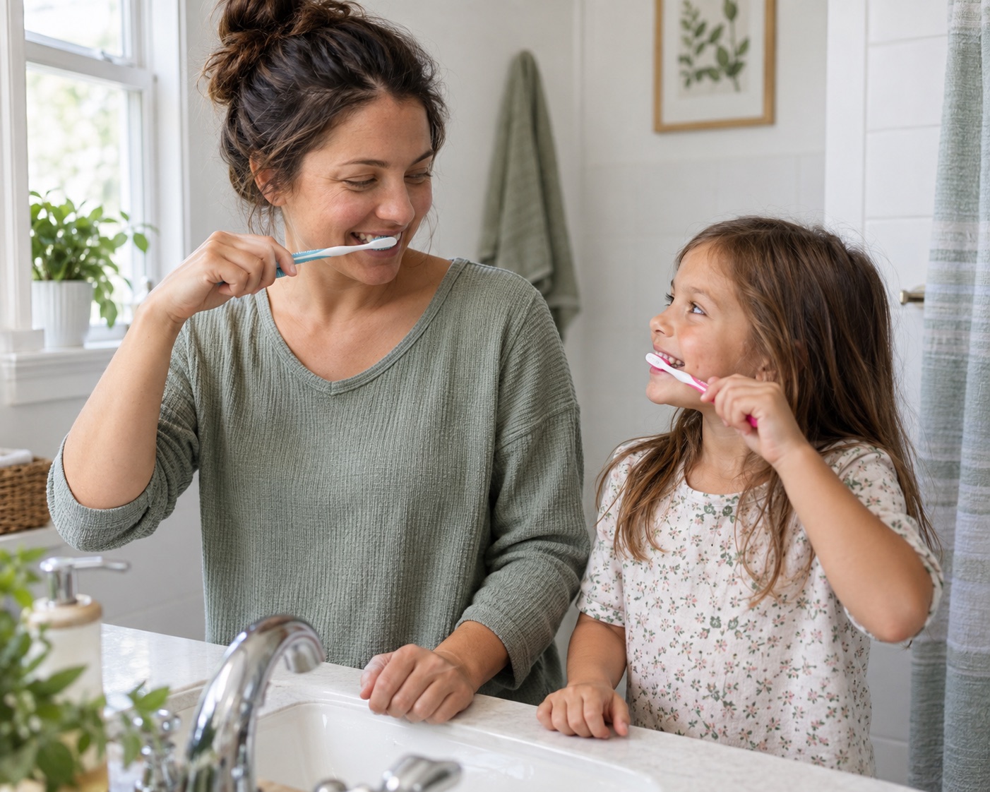 Illustrative family brushing routine at home