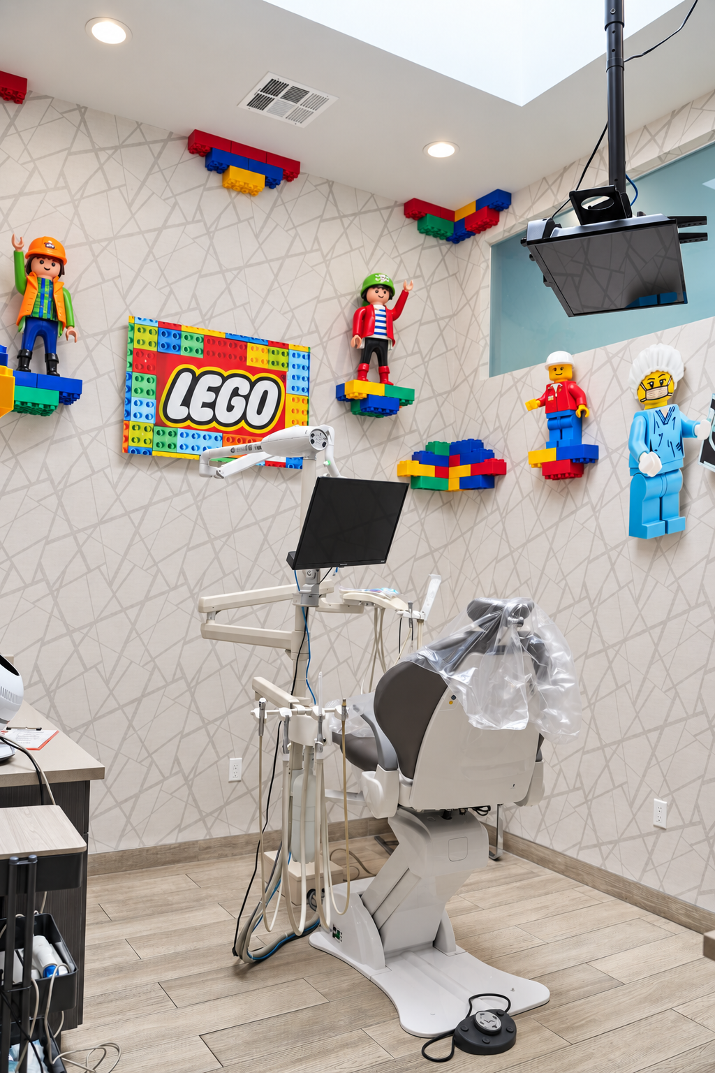 Colorful building-block themed treatment room